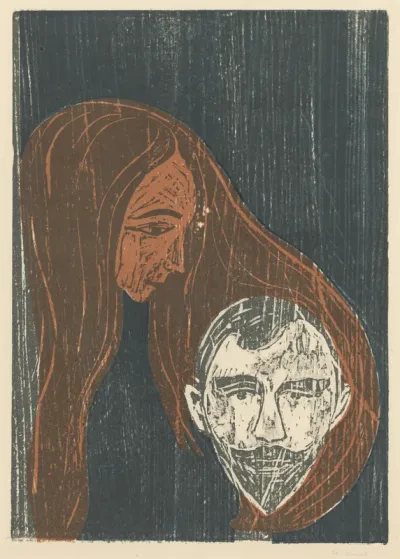 Man's Head in Woman's Hair