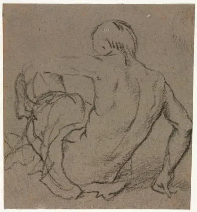 Man Seated on the Ground, Seen from Behind (recto)