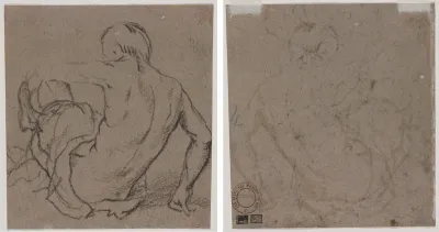 Man Seated on the Ground, Seen from Behind (recto); Sketch (verso)