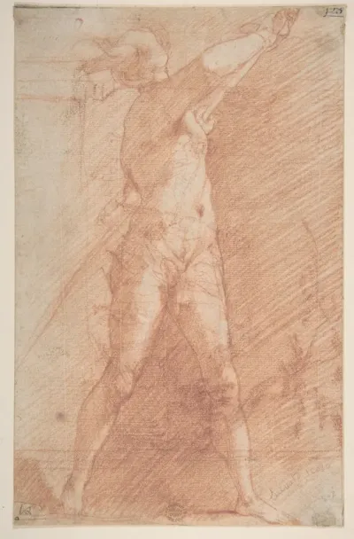 Man Sheathing a Sword