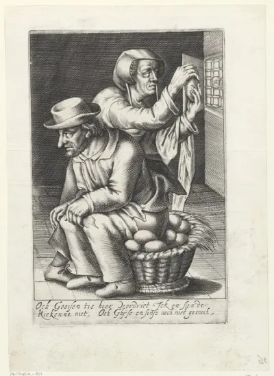 Man sitting on a basket of eggs