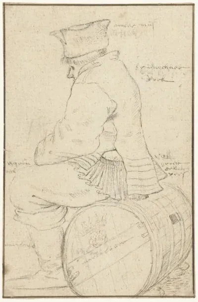 Man sitting on a beer barrel
