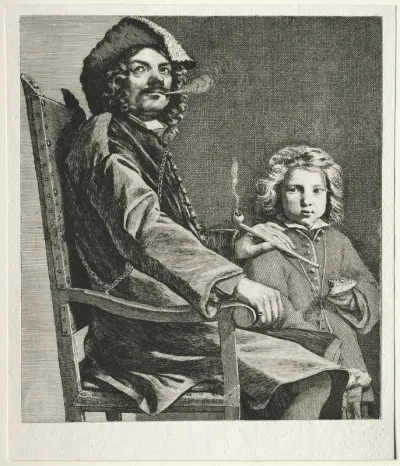Man Smoking a Pipe and a Small Boy