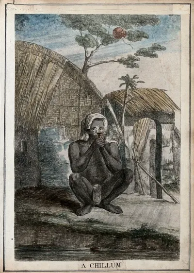 Man smoking chillum outside a hut, Calcutta, West Bengal
