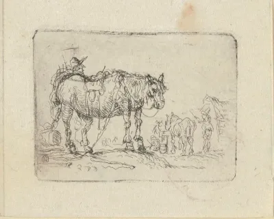 Man staande achter paard