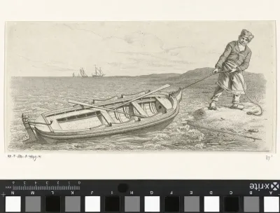 Man trekt zijn roeiboot aan wal