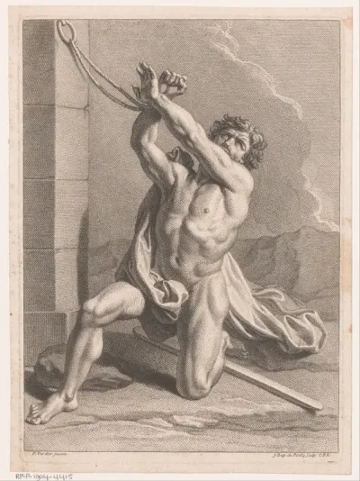 Man vastgeketend aan muur, mogelijk Prometheus