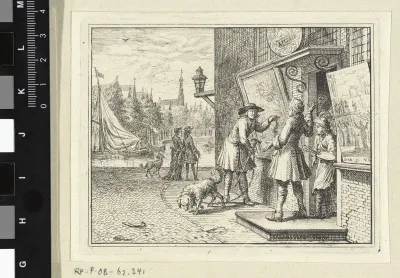 Man voor de winkel van een schilder