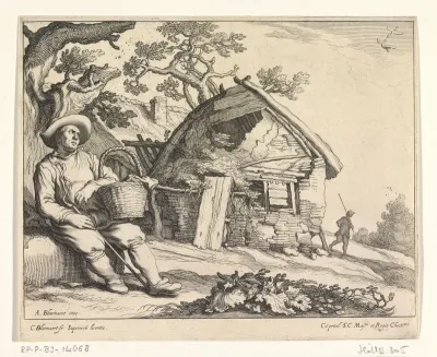 Man voor een boerenhut