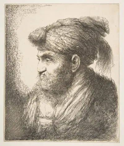 Man wearing a turban facing left, from "Large Oriental Heads"