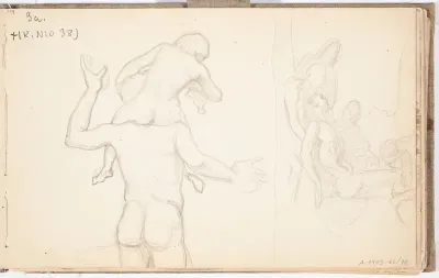Man with a Child on His Shoulders and a Scjene with Human Figures