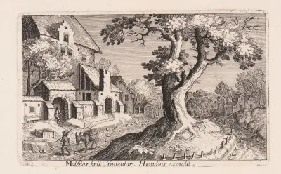 Man with a Donkey walking by a Village, from Topographia Variarum Regionum
