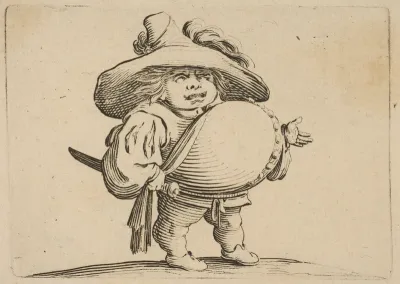 Man with a Large Belly Decorated with Buttons