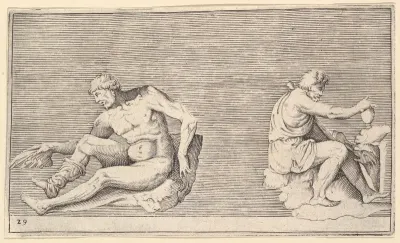 Man with Wing; Man with Vase and Dog, from "Ex Antiquis Cameorum et Gemmae Delineata/ Liber Secundus/et ab Enea Vico Parmen Incis"