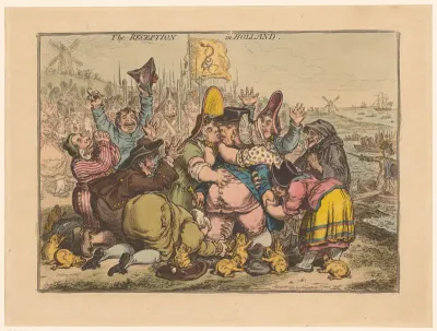 Man wordt door een Hollandse menigte begroet en gekust