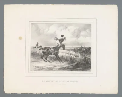 Man wordt van zijn paard geworpen bij een hek