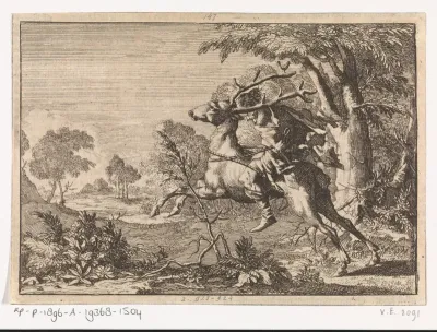 Man wordt vastgebonden op de rug van een hert de wildernis ingestuurd, 1666