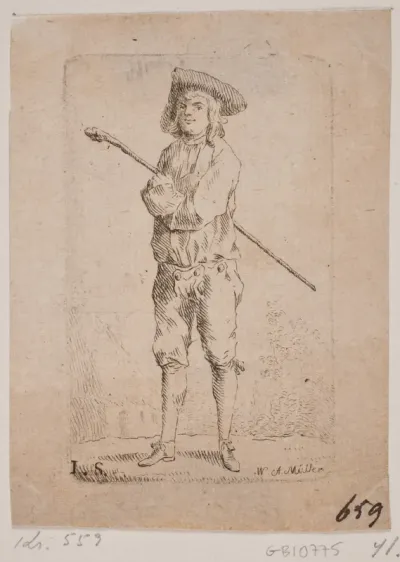 Mand med Stok, hel Figur