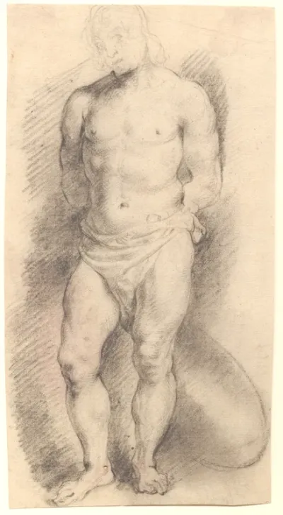 Mandlig figur set frontalt. Skt. Sebastian