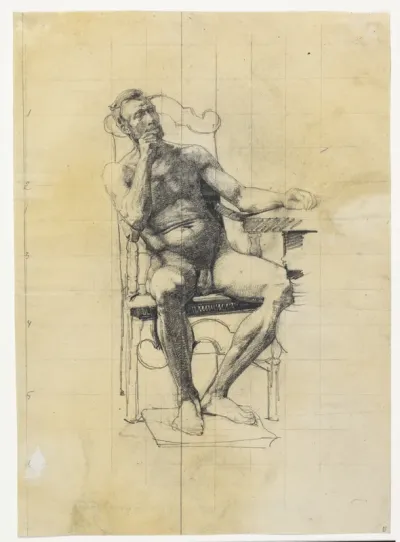 Mandlig modelfigur. Studie til Frederik III's figur på Universitetsbillede 1887-89