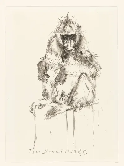 Mandril zittend op een blok