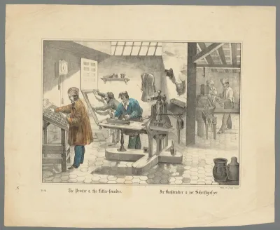 Mannen aan het werk in een drukkerij