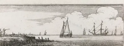 Mannen aan wal wijzend naar schepen op het water