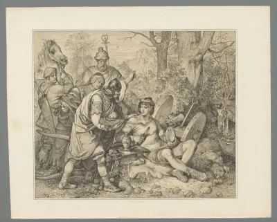 Mannen brengen een jongeman in een bos kleding