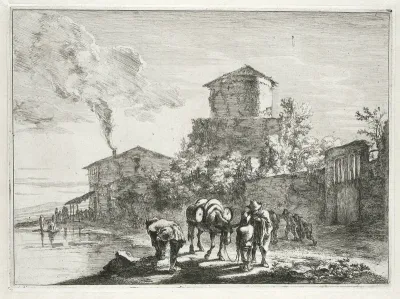 Mannen en een muilezel bij de Via Appia