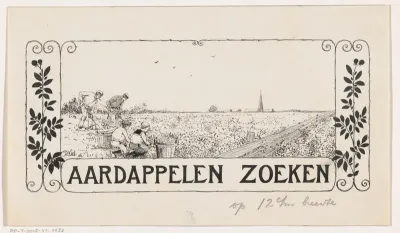 Mannen en kinderen rooien aardappels