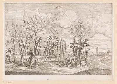 Mannen en vrouwen aan het werk in een wijngaard