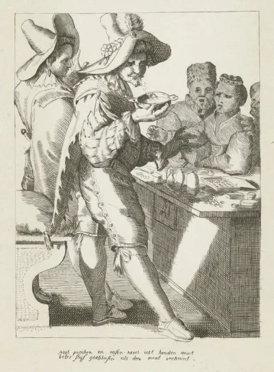 Mannen en vrouwen bij toonbank