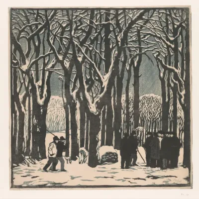 Mannen in een winters bos