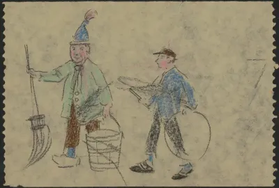 Mannen met een mop, emmer en hoepel