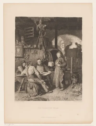 Mannen rondom een tafel in een kelder