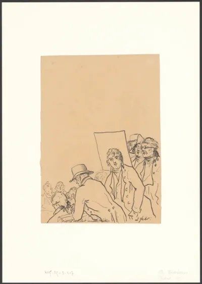 Mannen tijdens een kunstbeschouwing