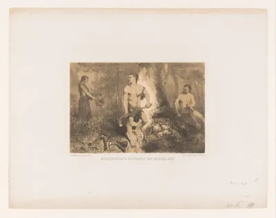 Mannen, vrouw en kind in bos