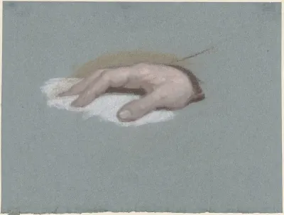 Mannenhand, rustend op witte stof