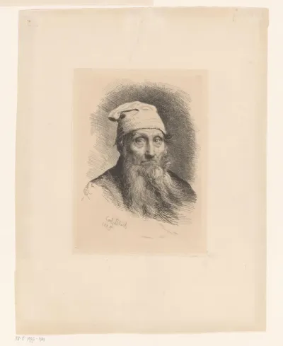 Mannenkop met lange baard en muts