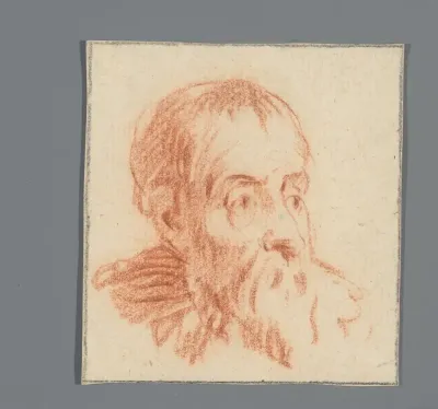 Manshoofd, met baard, driekwart naar rechts