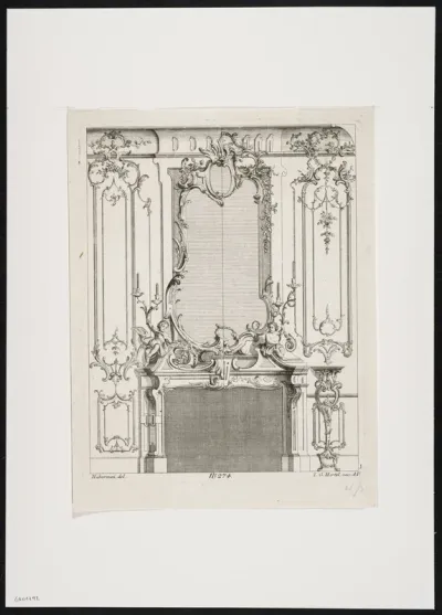 Mantelpiece with putti holding a candelabra and rococo motifs