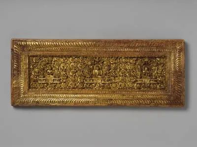 Manuscript Cover Interior with Mahasiddhas, Bodhisattvas, and Protectors