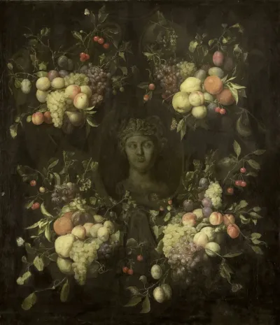 Marble Bust surrounded by a Festoon of Fruit