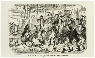 March - A Day With the Surrey Hounds from George Cruikshank's Steel Etchings to The Comic Almanacks: 1835-1853