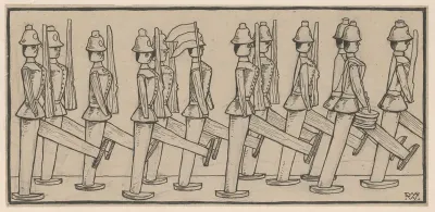 Marcherende poppen in uniform