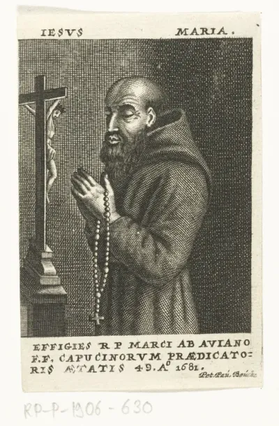 Marcus ab Aviano biddend voor een crucifix