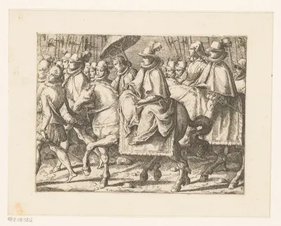 Margaretha van Oostenrijk te paard met gevolg