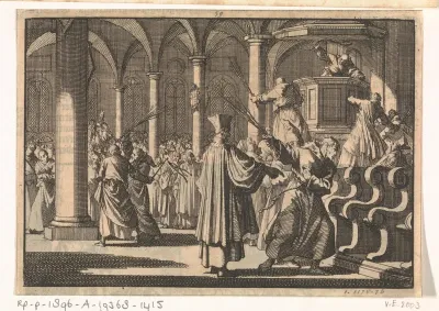 Margarethakerk te La Rochelle wordt opnieuw katholiek gewijd door preekstoel, pilaren en banken met roeden te geselen, 1628