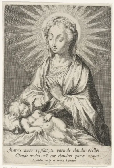 Maria aanbidt het slapende Christuskind