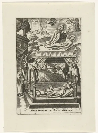 Maria bij het lichaam van Christus en een opgebaarde hoveling